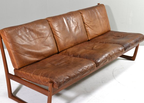 Fd130 Teak Sofa in Cognac Leather Peter Hvidt for France & Søn / France & Daverkosen, Denmark, 1950s-TE-1783751