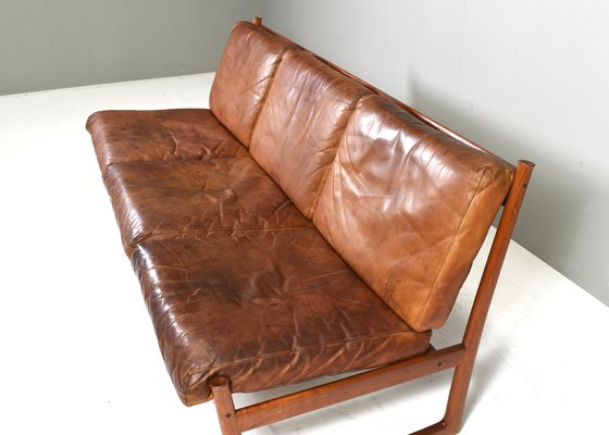 Fd130 Teak Sofa in Cognac Leather Peter Hvidt for France & Søn / France & Daverkosen, Denmark, 1950s-TE-1783751