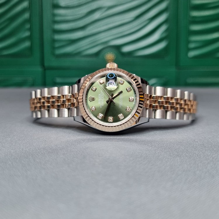 [빈티지/매장즉시발송] Rolex® Lady-Datejust 28 (28mm | 올리브 그린 다이얼 | 다이아몬드 세팅 인덱스 | 플루쥬빌)