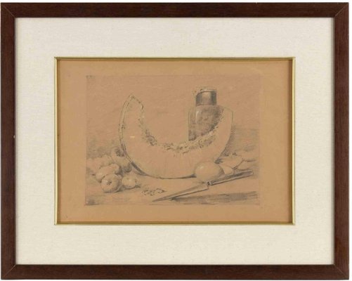 Federico Zandomeneghi, Still Life, Pencil Drawing, Early 20th Century, Framed-ZCI-1759202