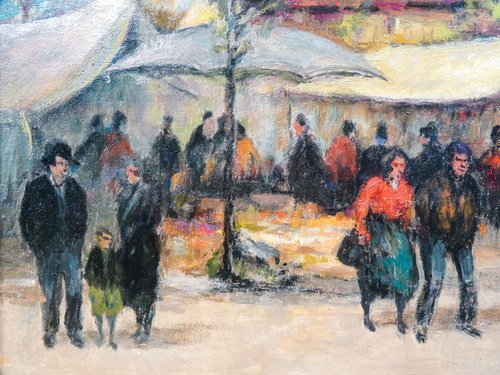 Felice Vellan, Market in Mazzè, 1965, Oil Painting