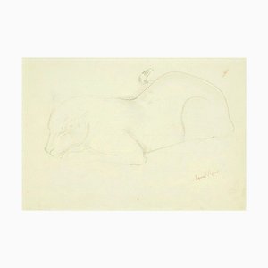 Feline Sleeping - Original Pencil Drawing by Ernest Rouart - 1890s 1890s-ZCI-755804