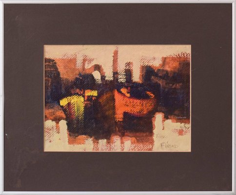 Felipe Persico, Abstract Boats, 20th-Century, Oil on Board, Framed-AOI-1311594