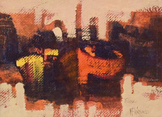 Felipe Persico, Abstract Boats, 20th-Century, Oil on Board, Framed-AOI-1311594