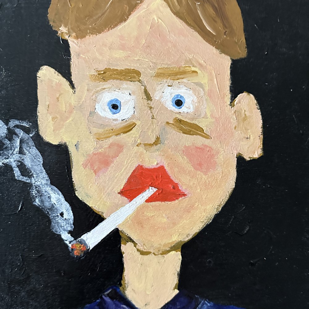 Felix Bachmann, Portrait of a Man, Mixed Media on Wood, 2023