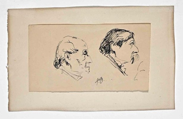 Félix Barrias, Portraits, Ink Drawing, Late 19th Century-ZCI-2029114