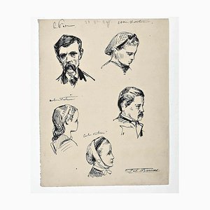 Félix Barrias, Portraits, Original Drawing, Late-19th-Century-ZCI-1264823