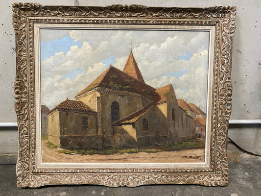 Felix Davoine, Impressionist View of a Church, 1890s, Oil on Cardboard, Framed