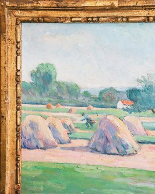 Felix Rasumny, Haystacks in a Field at Harvest Time, 1890s-1910s, Oil on Canvas, Framed-YK-2020890