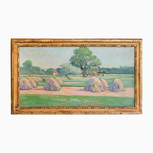 Felix Rasumny, Haystacks in a Field at Harvest Time, 1890s-1910s, Oil on Canvas, Framed-YK-2020890