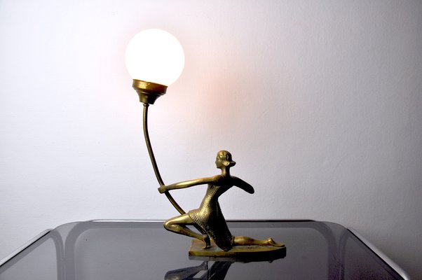 Female Archer Lamp in Brass and Opaline Glass, France, 1950s-EJE-958688