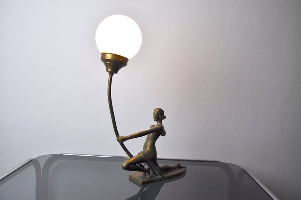 Female Archer Lamp in Brass and Opaline Glass, France, 1950s-EJE-958688