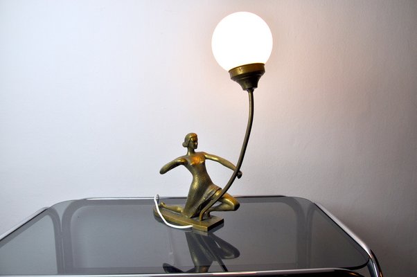 Female Archer Lamp in Brass and Opaline Glass, France, 1950s-EJE-958688