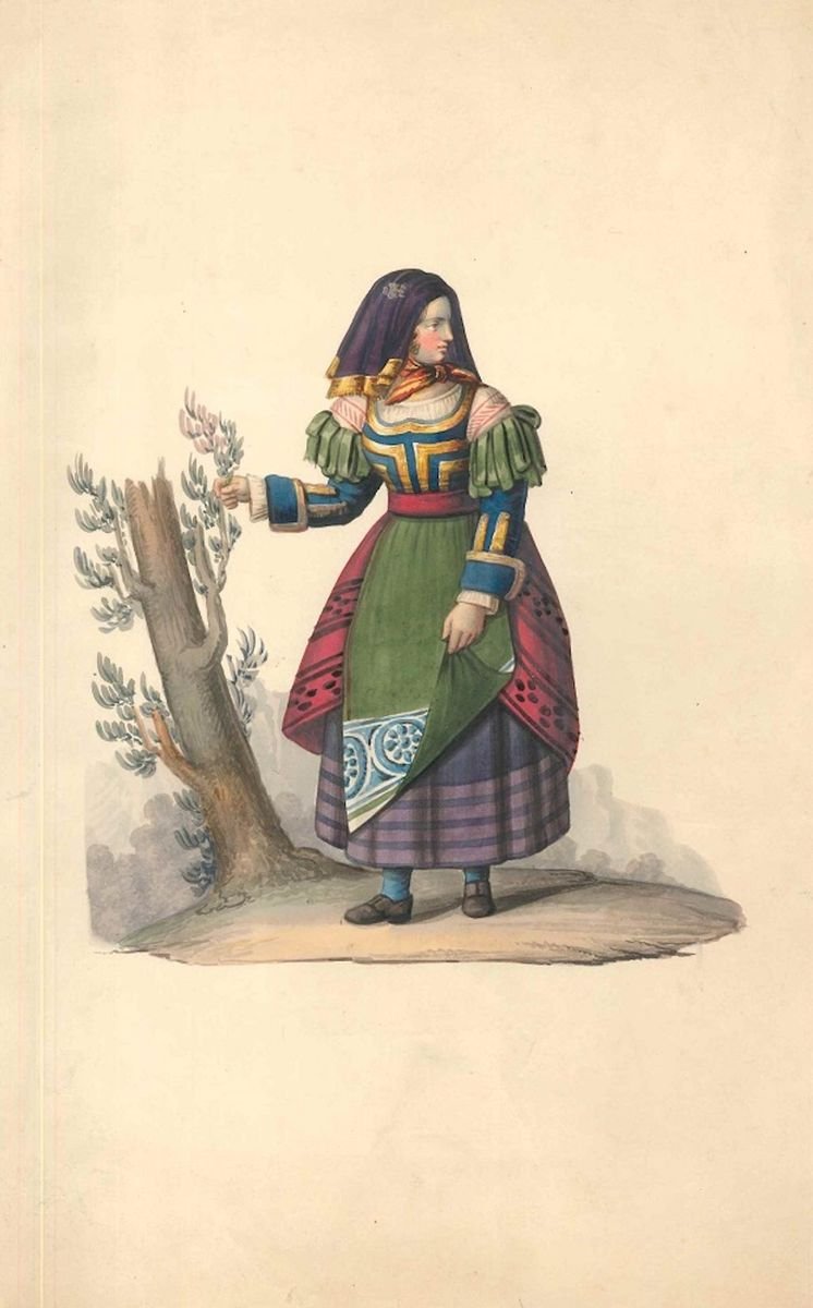 Female figure of XIX century - Watercolor by M. De Vito - 1820 ca. 1820 c.a.