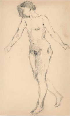 Female Nude Figure in Profile, Original Drawing, Early 20th-Century-ZCI-1164312