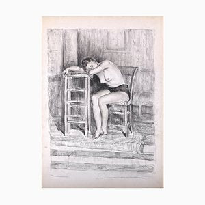 Femme Assise - Original Charcoal Drawing on Paper - Late 20th Century Late 20th Century-ZCI-761042