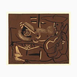 Femme Couchée et Guitariste - Original Linocut After Pablo Picasso - 1962 1962-ZCI-761933