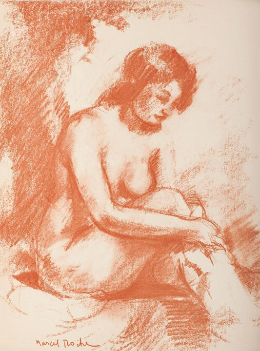 Femme Nue de face se lavant - Original Lithograph by M. Roche - 1930 ca. 1930s