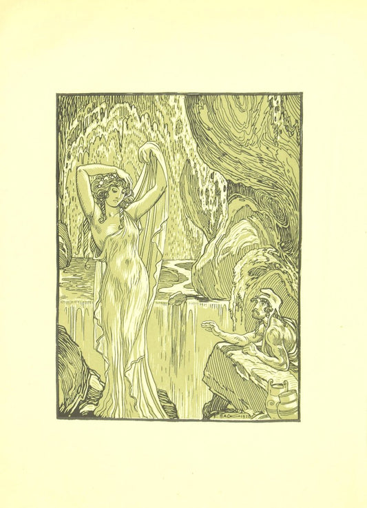 Ferdinand Bac , The Vestal in the Waterfall , Original Lithograph by F. Bac , 1922