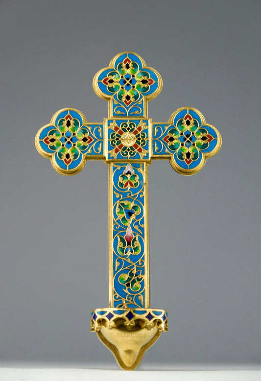 Ferdinand Barbedienne, Arabesque Crucifix, 19th Century, Cloisonné Enamel