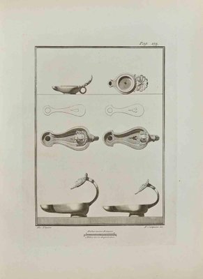 Ferdinando Campana, Oil Lamp with Woman's Head, Etching, 18th Century-ZCI-1788517