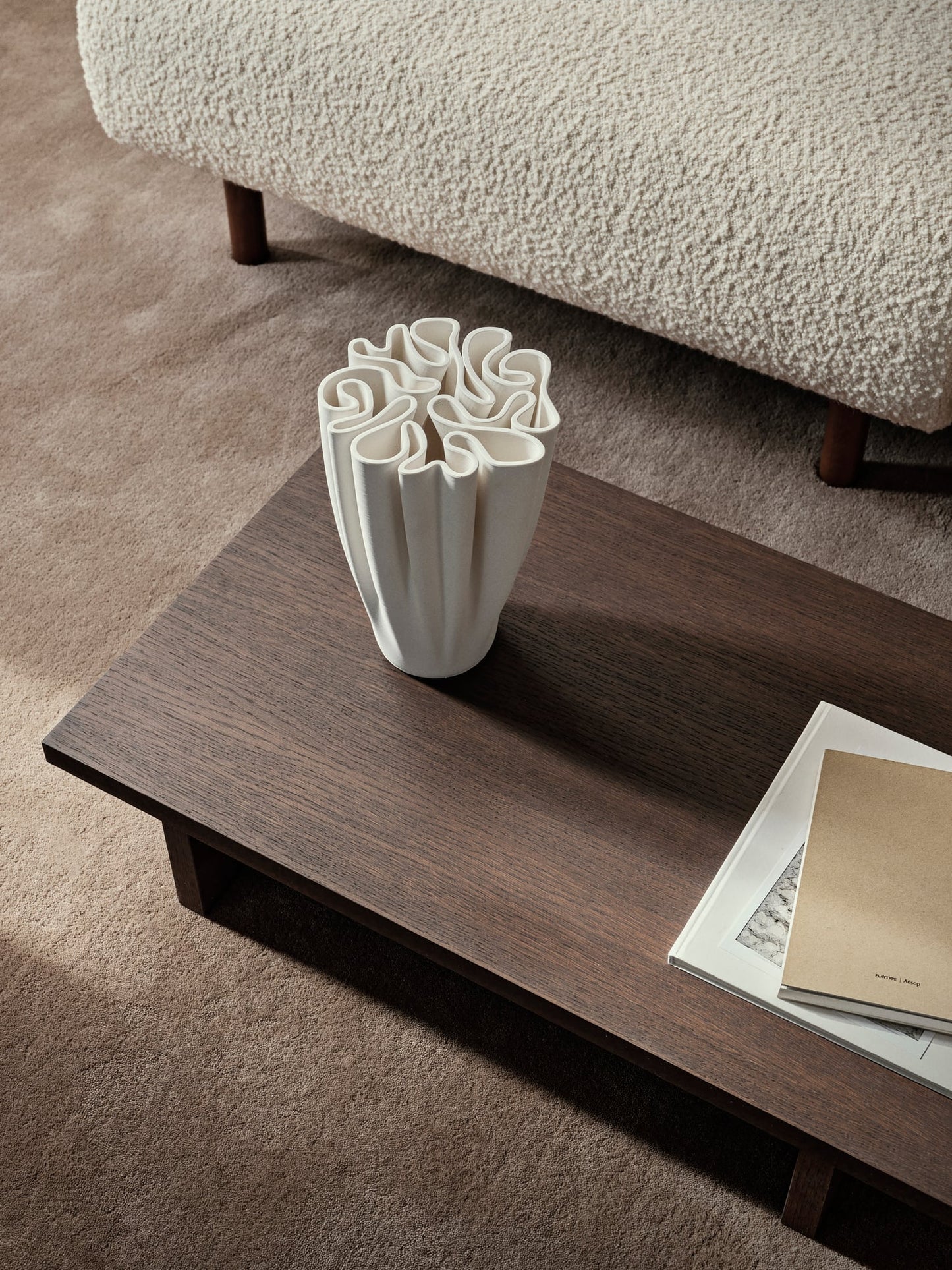 Kona display table, dark stained oak