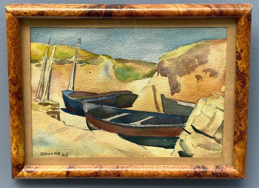 Fernand Alberic Daucho, Beached Boats, 1947, Oil on Paper