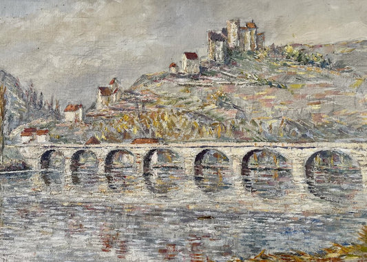 Fernand Laval, Castelnaud Castle Overlooking the River, Oil on Canvas, Framed