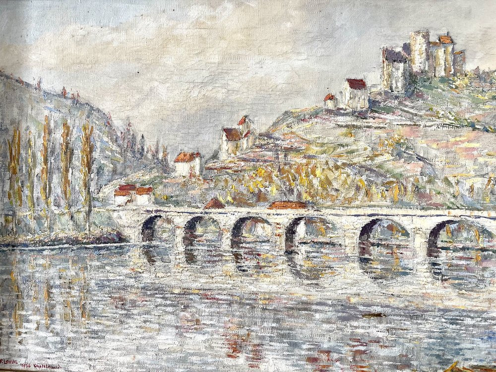 Fernand Laval, Castelnaud Castle Overlooking the River, Oil on Canvas, Framed