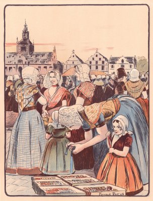 Fernand Piet, A Market in Zeeland, 1898, Original Lithograph-YWW-2032486