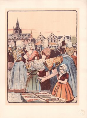 Fernand Piet, A Market in Zeeland, 1898, Original Lithograph-YWW-2032486