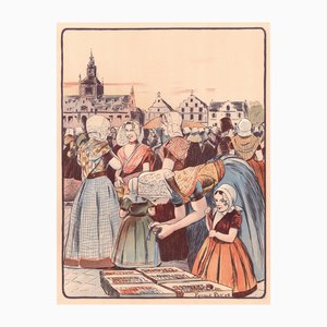 Fernand Piet, A Market in Zeeland, 1898, Original Lithograph-YWW-2032486