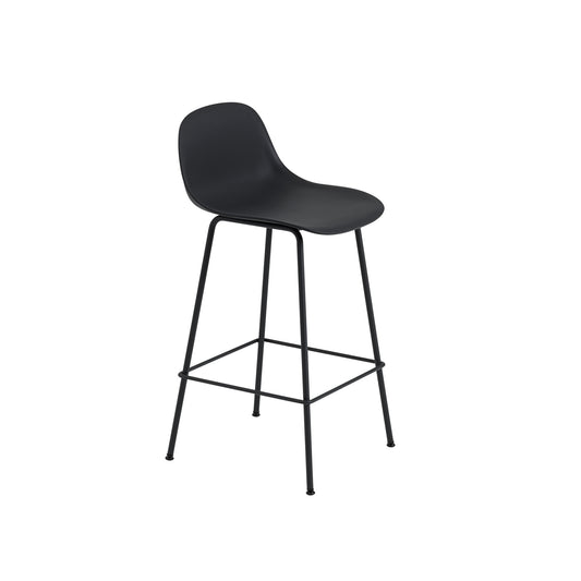 Fiber Bar Stool w. Tube Base And Backrest by Muuto #H87.5 cm/ Black/ Black