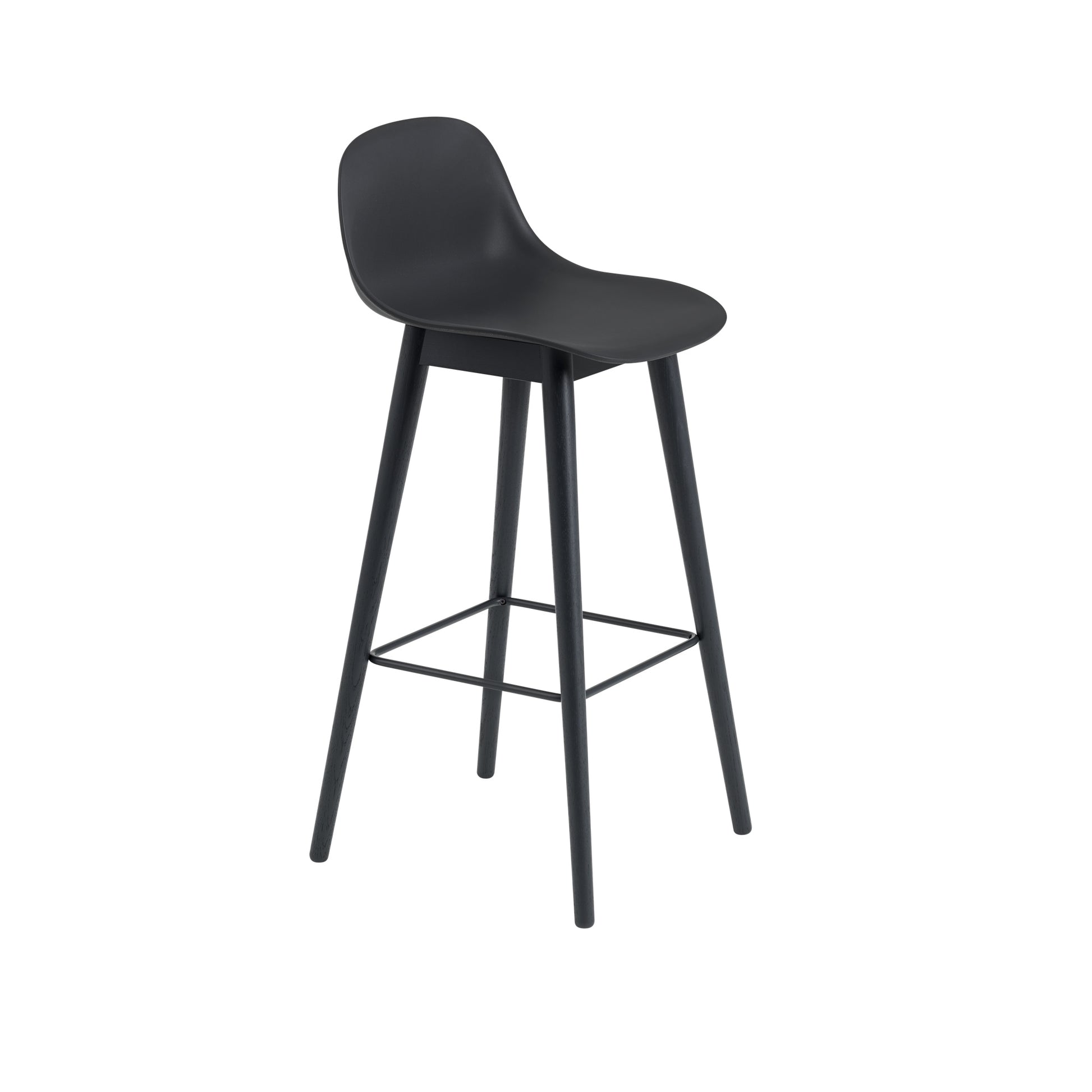 Fiber Bar Stool w. Wood Base And Backrest by Muuto #H97.5 cm/ Black/ Black