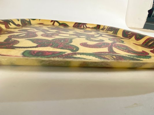 Fiber Glass Platter with Decor of Flowers in Rectangular Shape, Italy, 1970s-UR-1702902