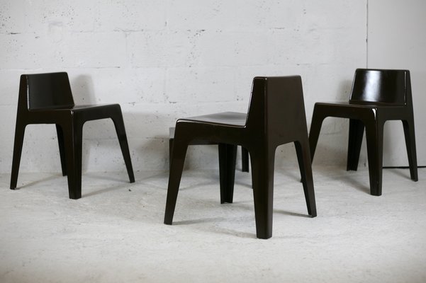 Fibreglass Chocolate Color Chairs and Coffee Table, France, 1970s, Set of 4-MAO-1034710