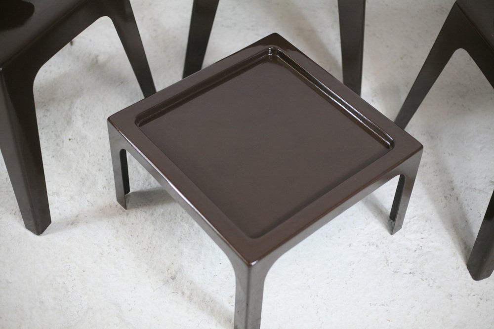 Fibreglass Chocolate Color Chairs and Coffee Table, France, 1970s, Set of 4-MAO-1034710