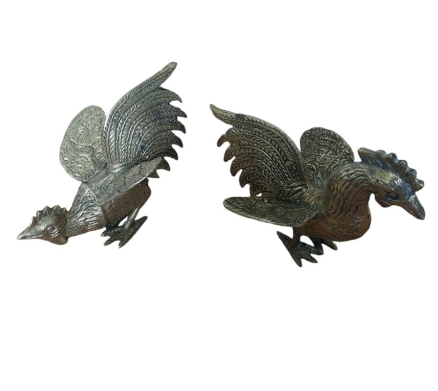 Fighting Roosters in Brass, 1970, Set of 2