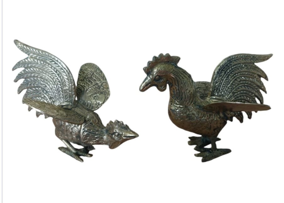 Fighting Roosters in Brass, 1970, Set of 2