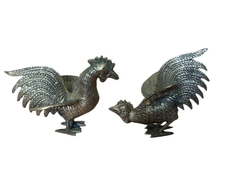 Fighting Roosters in Brass, 1970, Set of 2