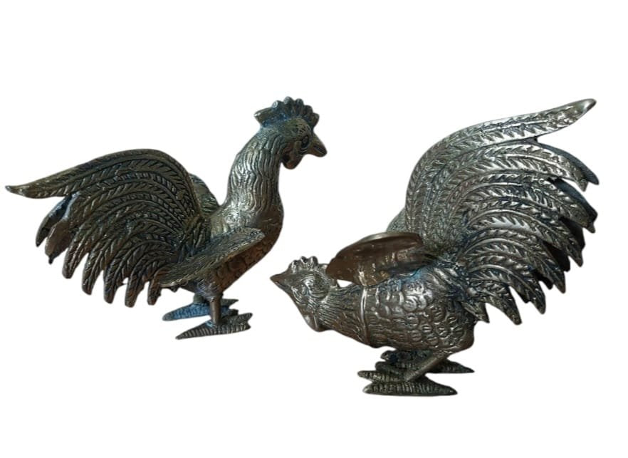 Fighting Roosters in Brass, 1970, Set of 2