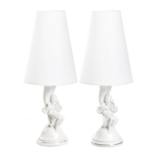 Figural Porcelain Lamps by Józef Szewczyk for Ćmielów, 1937, Set of 2