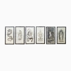 Figurative Compositions, Woodcuts, 1960s, Framed, Set of 6-KNM-1763275