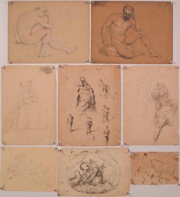 Figurative Sketches, 19th-Century, Pencil on Paper, Set of 8-AOI-1311597