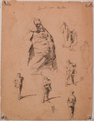 Figurative Sketches, 19th-Century, Pencil on Paper, Set of 8-AOI-1311597