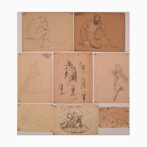 Figurative Sketches, 19th-Century, Pencil on Paper, Set of 8-AOI-1311597