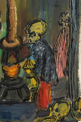 Figure by a Wood Stove, Oil on Paper-WFS-903974