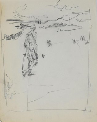 Figure On the Landscape, Original Pencil by Herta Hausmann, Mid,20th Century-ZCI-892036