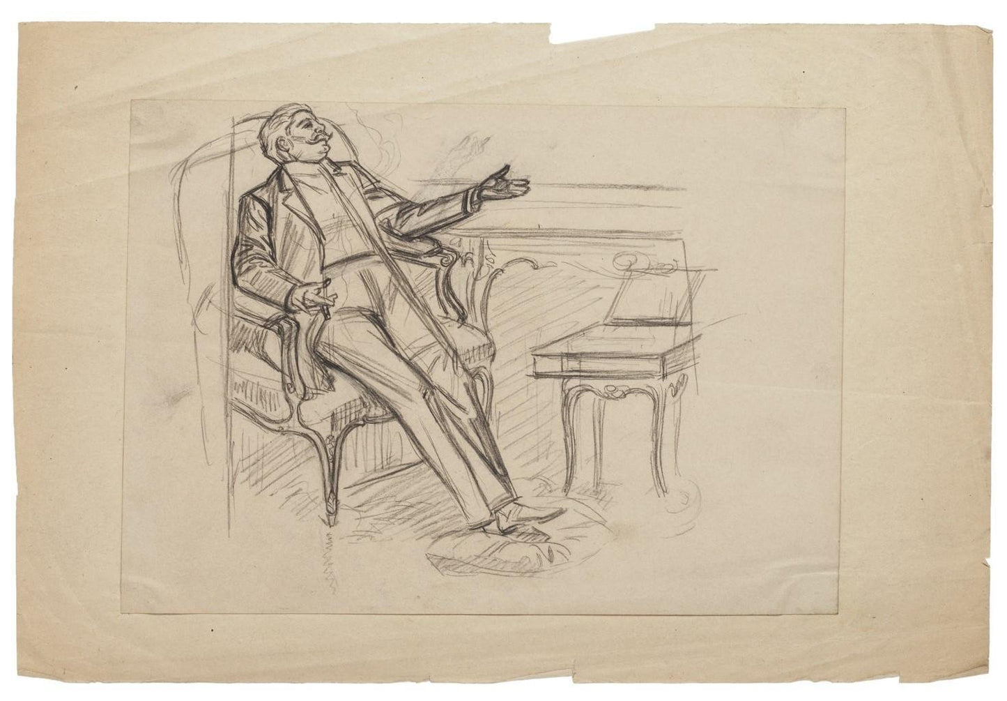 Figure - Original Drawing in Pencil - Late 19th Century Late 19th Century