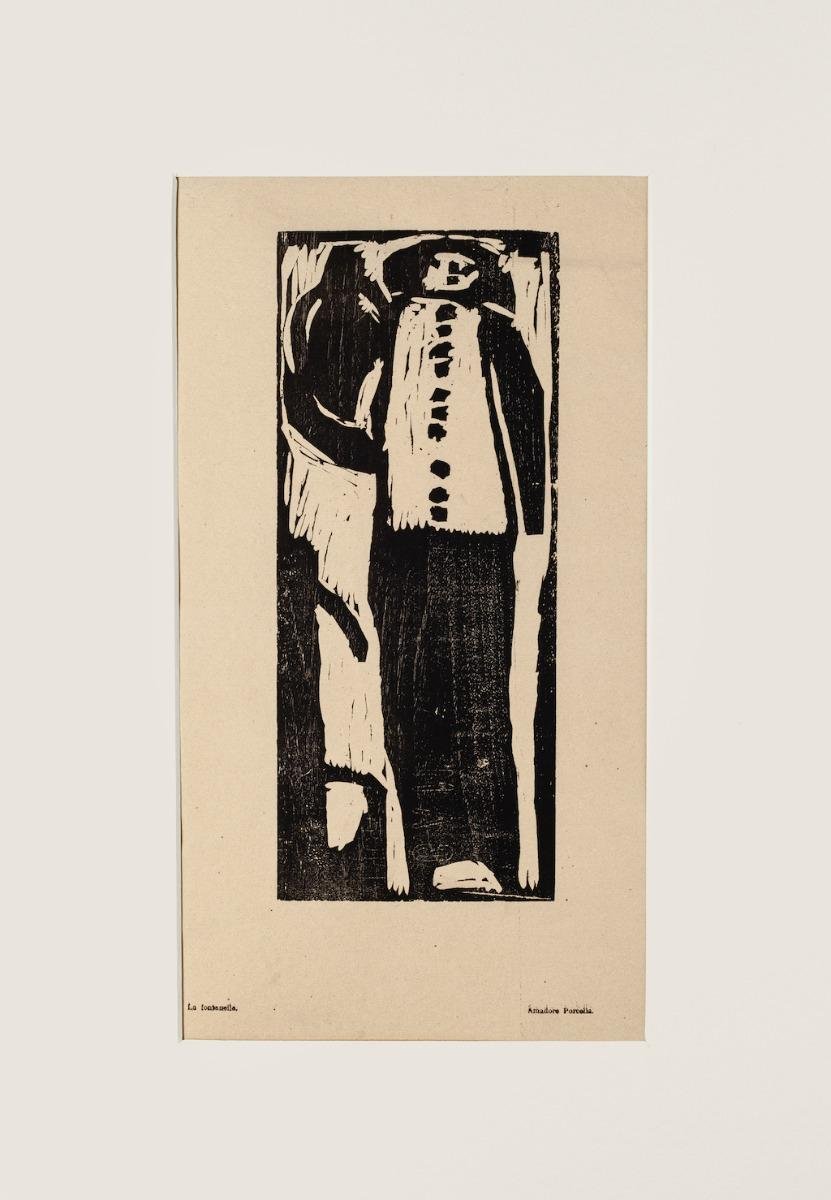 Figure - Original Woodcut Print by Amadore Porcella - Early 20th Century Early 20th Century